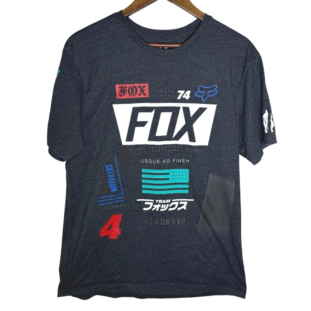 Fox Union Pop Racing Mens Large Gray Graphic T-Shirt Premium Fit Motocross Tee